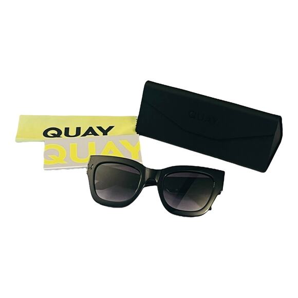 NEW Quay Australia By The Way Women\'s SUNGLASSES Black Gold Oversized Square